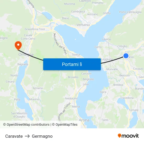 Caravate to Germagno map