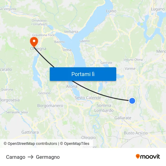 Carnago to Germagno map