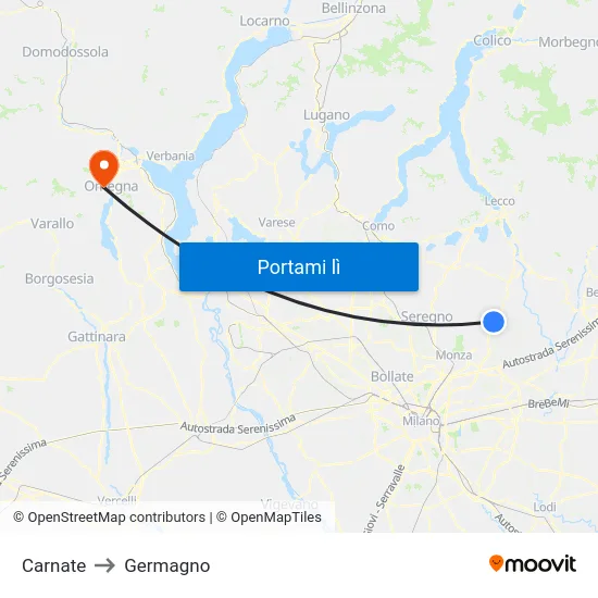 Carnate to Germagno map