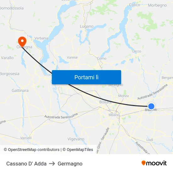 Cassano D' Adda to Germagno map