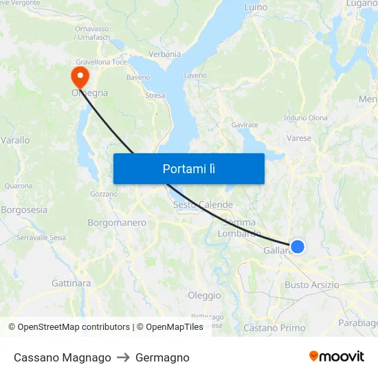 Cassano Magnago to Germagno map