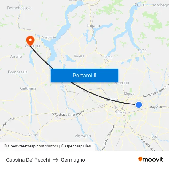 Cassina De' Pecchi to Germagno map