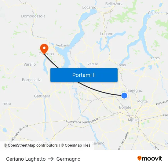 Ceriano Laghetto to Germagno map