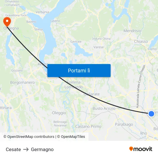 Cesate to Germagno map