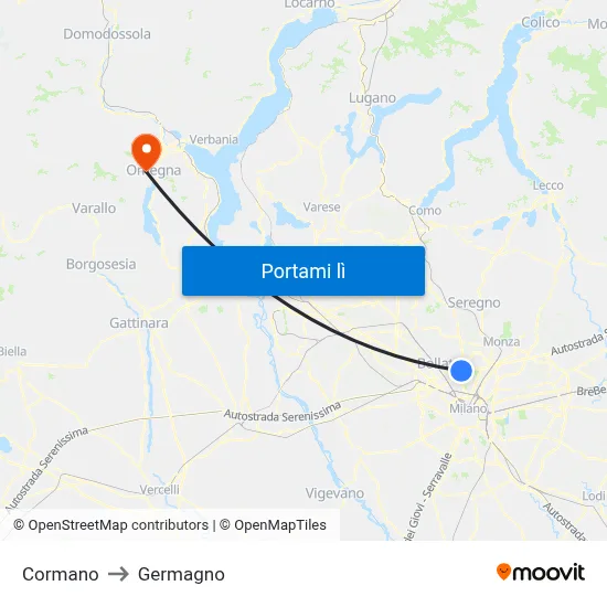 Cormano to Germagno map