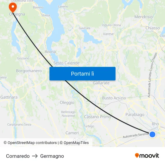 Cornaredo to Germagno map