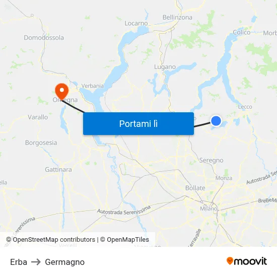 Erba to Germagno map