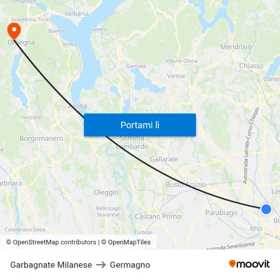 Garbagnate Milanese to Germagno map