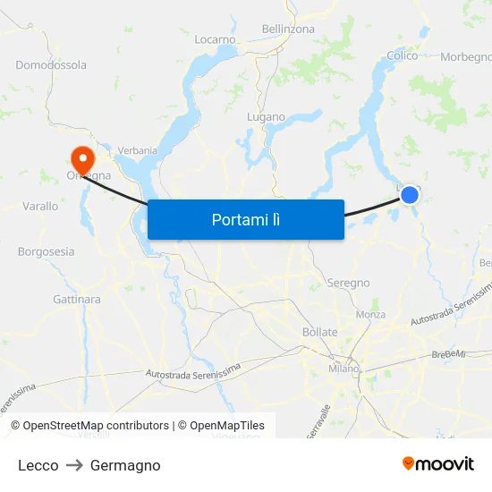Lecco to Germagno map