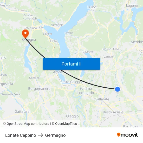 Lonate Ceppino to Germagno map