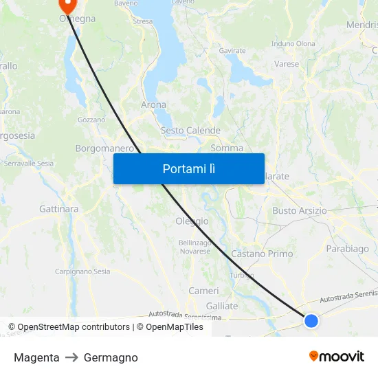 Magenta to Germagno map