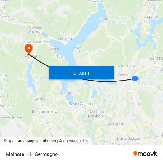 Malnate to Germagno map