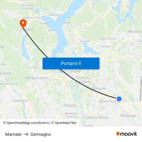Marnate to Germagno map