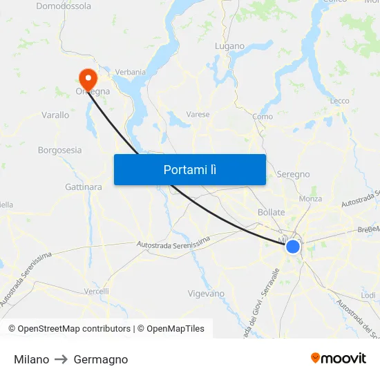 Milano to Germagno map