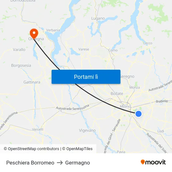 Peschiera Borromeo to Germagno map