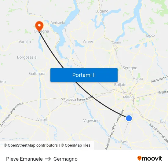 Pieve Emanuele to Germagno map