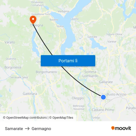 Samarate to Germagno map