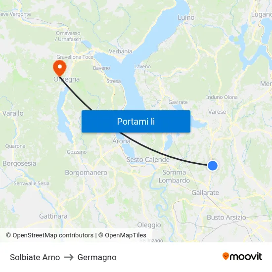 Solbiate Arno to Germagno map