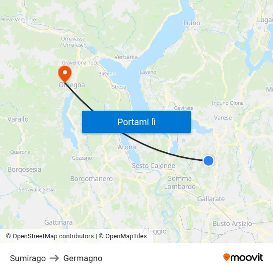 Sumirago to Germagno map