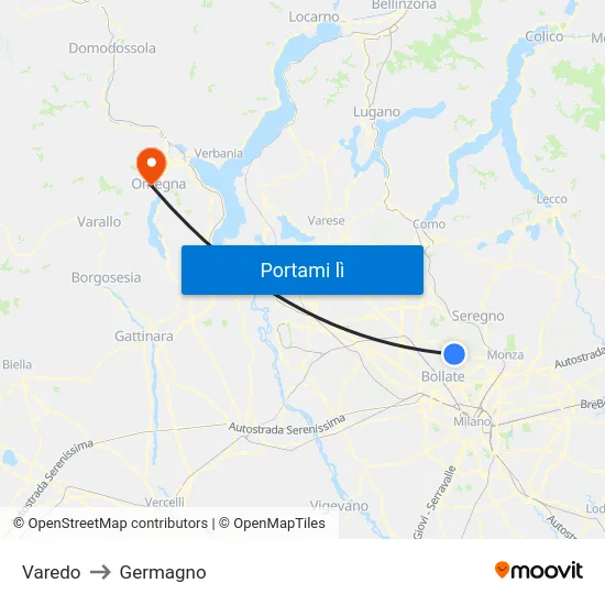 Varedo to Germagno map