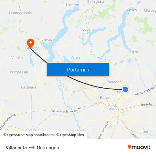 Villasanta to Germagno map