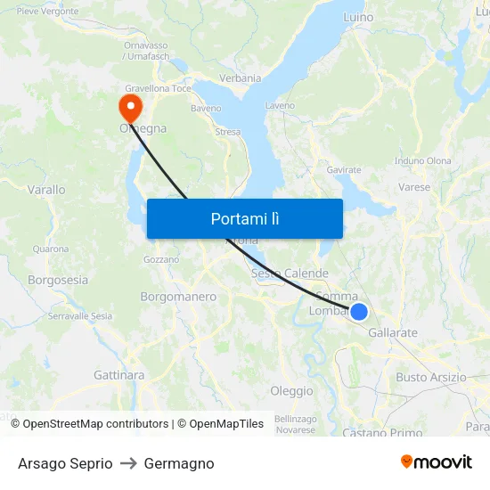 Arsago Seprio to Germagno map