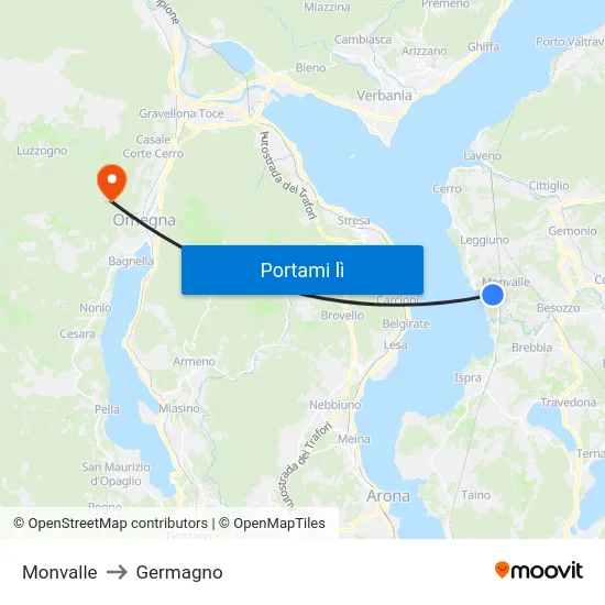 Monvalle to Germagno map