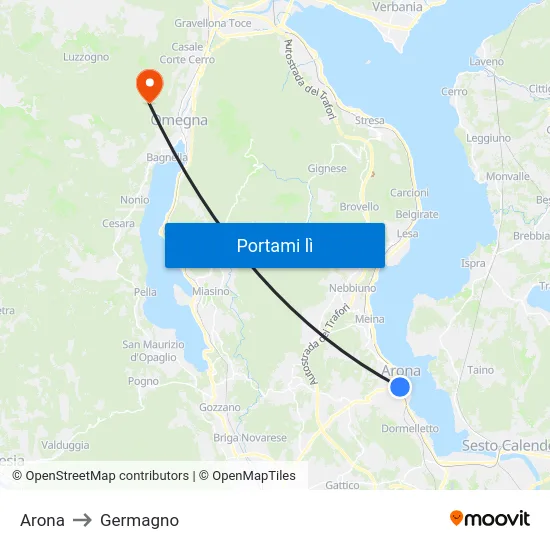 Arona to Germagno map