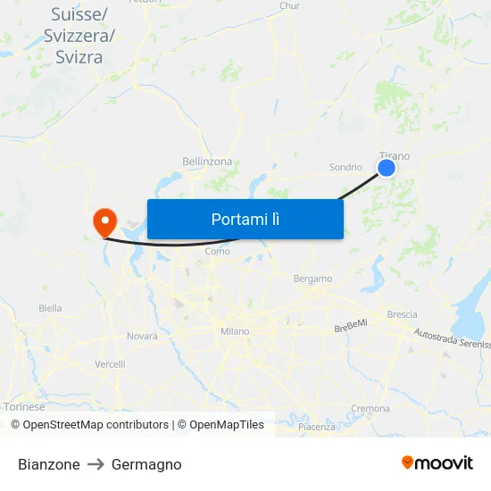 Bianzone to Germagno map