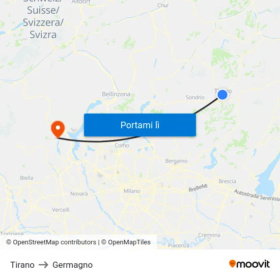 Tirano to Germagno map