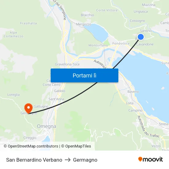 San Bernardino Verbano to Germagno map
