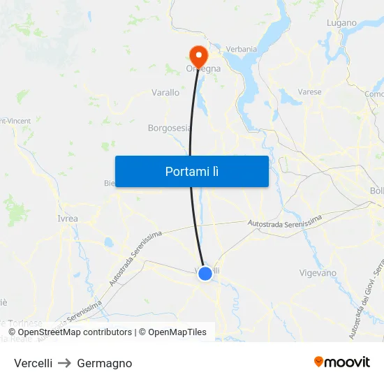 Vercelli to Germagno map