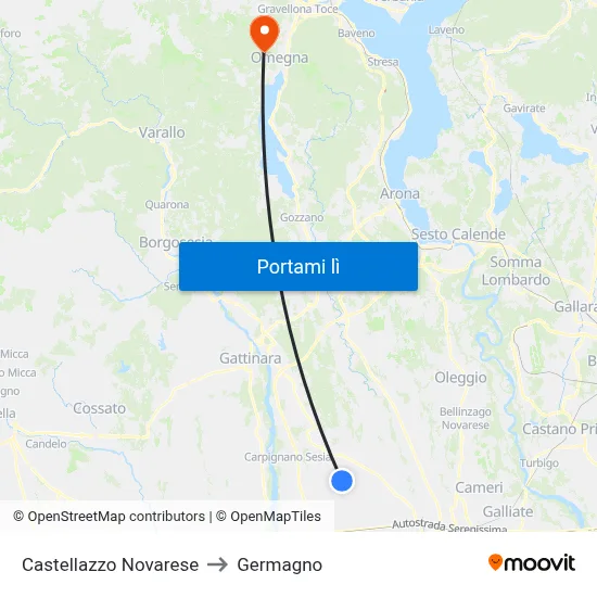 Castellazzo Novarese to Germagno map