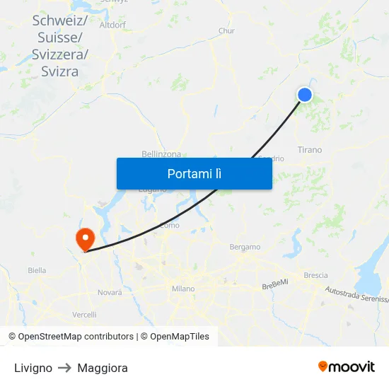 Livigno to Maggiora map