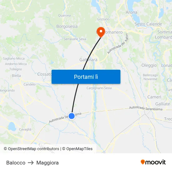 Balocco to Maggiora map