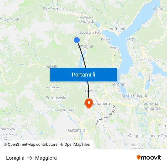 Loreglia to Maggiora map
