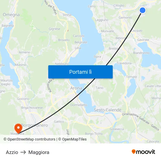 Azzio to Maggiora map