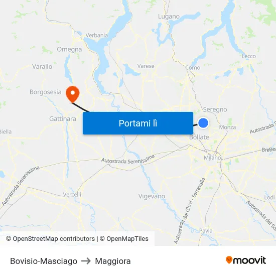 Bovisio-Masciago to Maggiora map