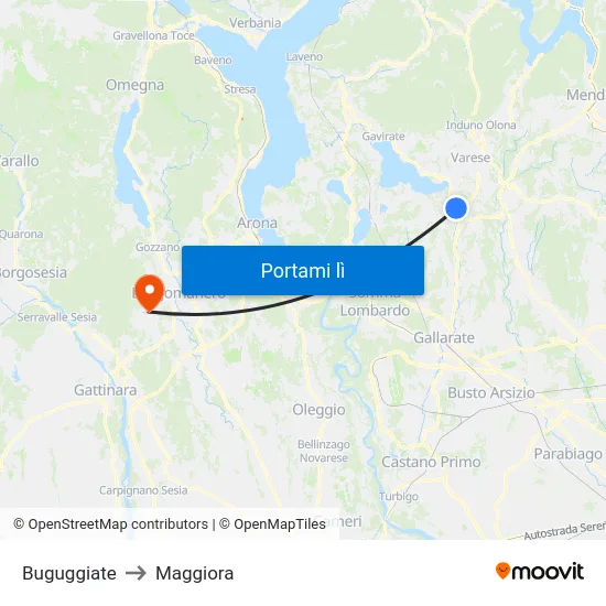 Buguggiate to Maggiora map