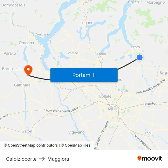 Calolziocorte to Maggiora map