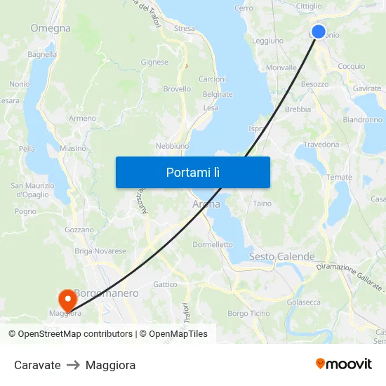 Caravate to Maggiora map