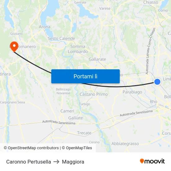 Caronno Pertusella to Maggiora map