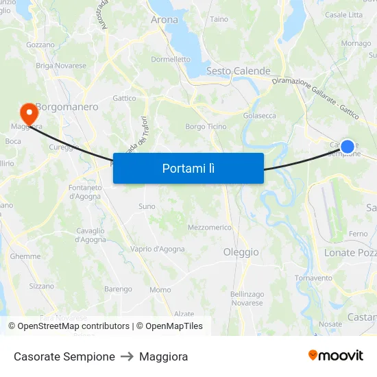 Casorate Sempione to Maggiora map