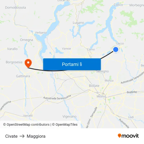 Civate to Maggiora map