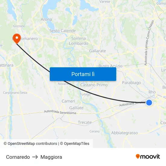 Cornaredo to Maggiora map
