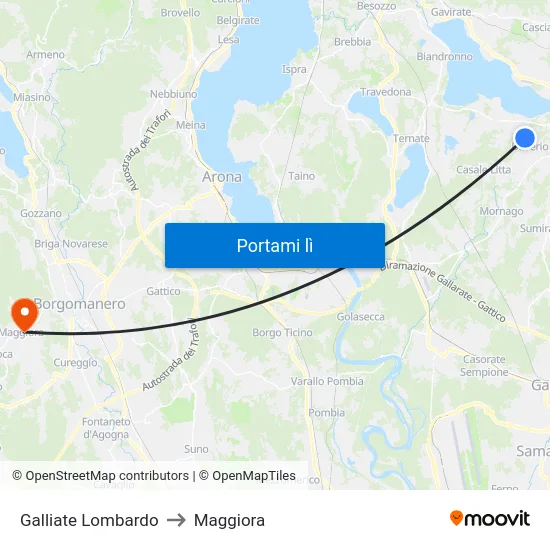 Galliate Lombardo to Maggiora map