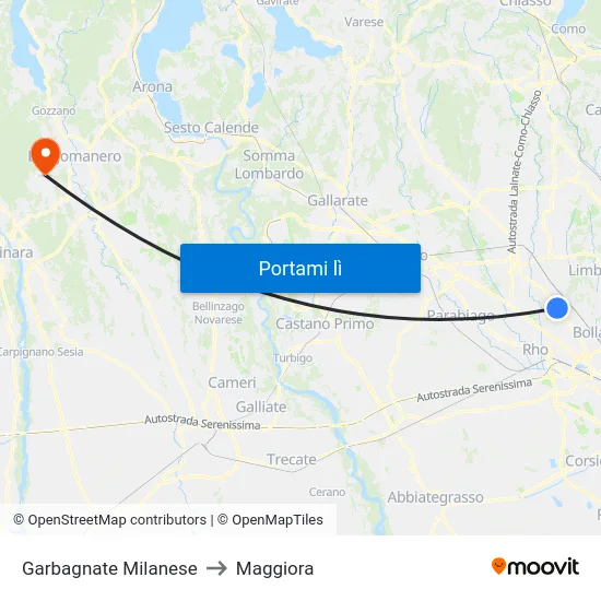 Garbagnate Milanese to Maggiora map