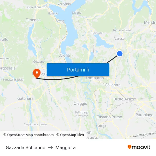 Gazzada Schianno to Maggiora map