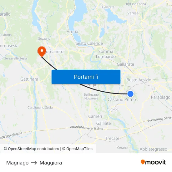 Magnago to Maggiora map