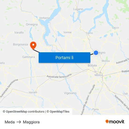 Meda to Maggiora map
